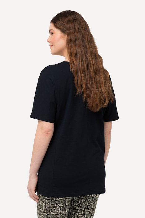 T-Shirt, Ziernähte, V-Ausschnitt, Halbarm, Biobaumwolle