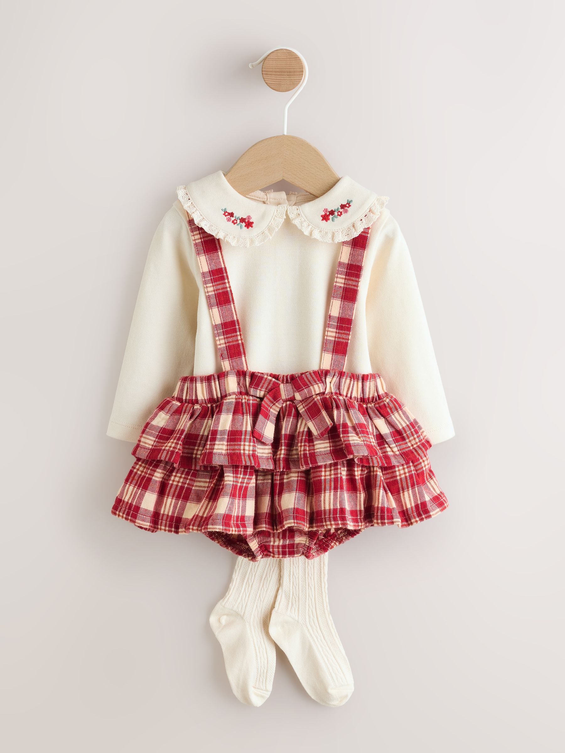 Rood geruit - 3 -delige Baby Set met Lange mouwen Bodysuit, bubbelrok en Panty''s (0mnd-2jr)