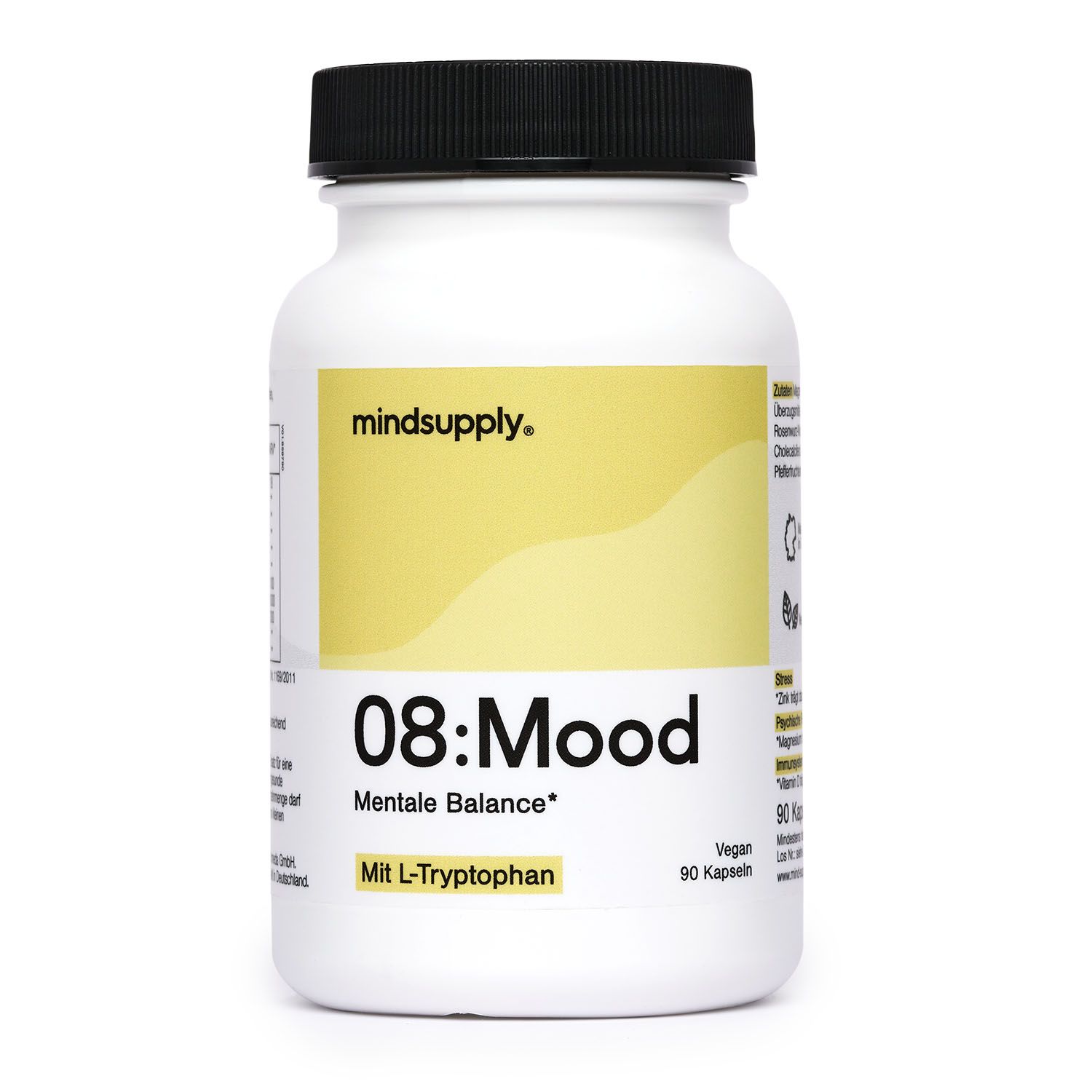 mindsupply MOOD - Anti-Stress Kapseln mit L-Tryptophan, Coenzym Q10, Vitamin D und Rosenwurz