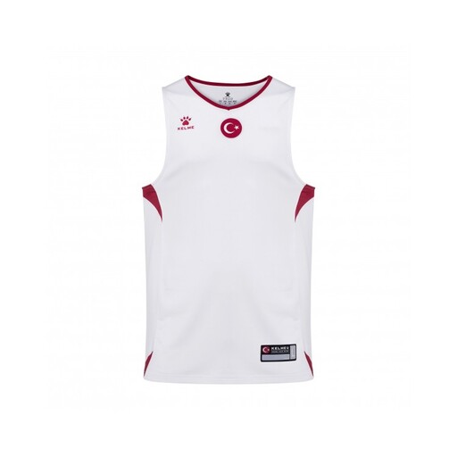 Camiseta de manga curta Kelme, camiseta da Federação Turca de Basquete, branca