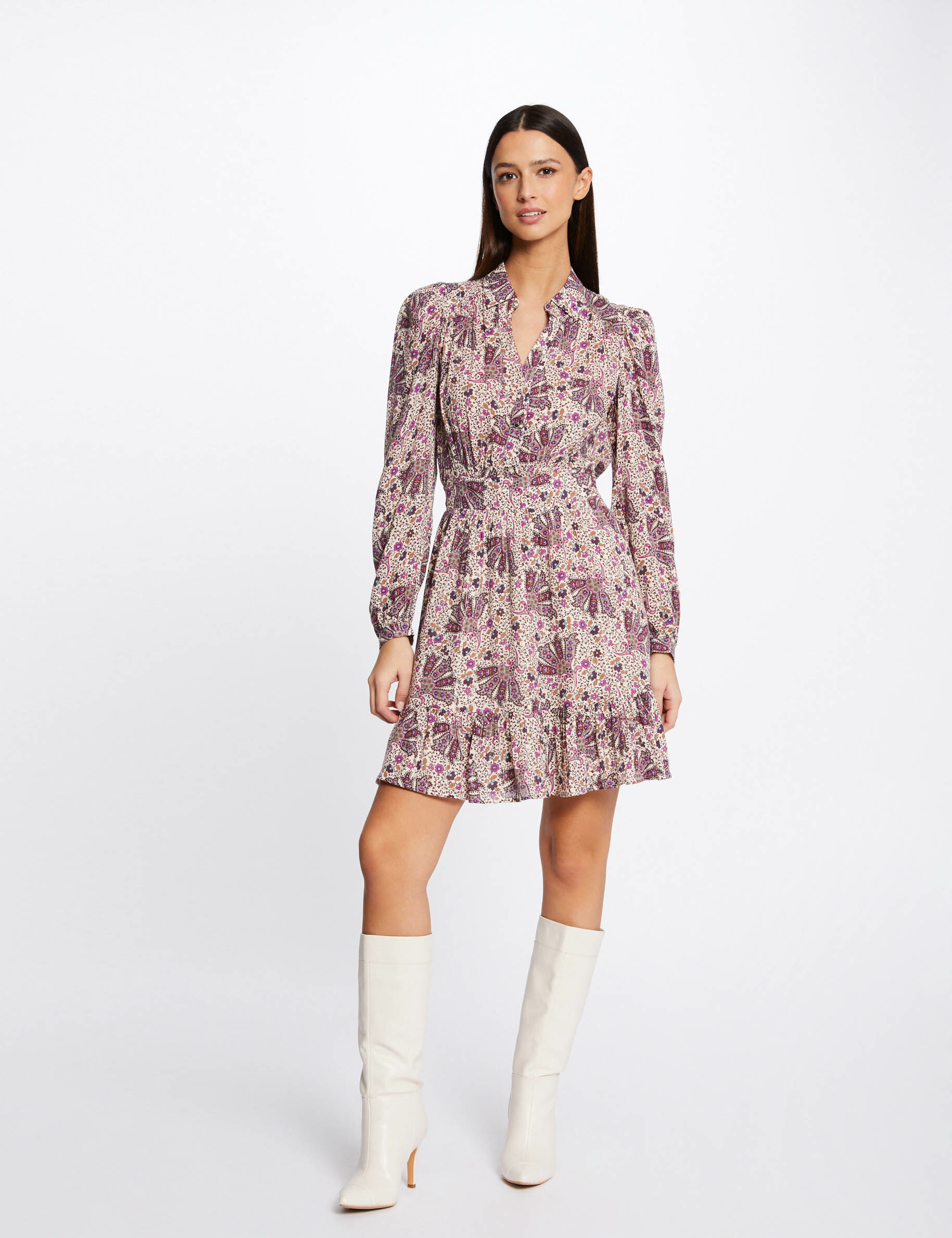 Robe droite fluide imprimé cachemire multico femme - multico