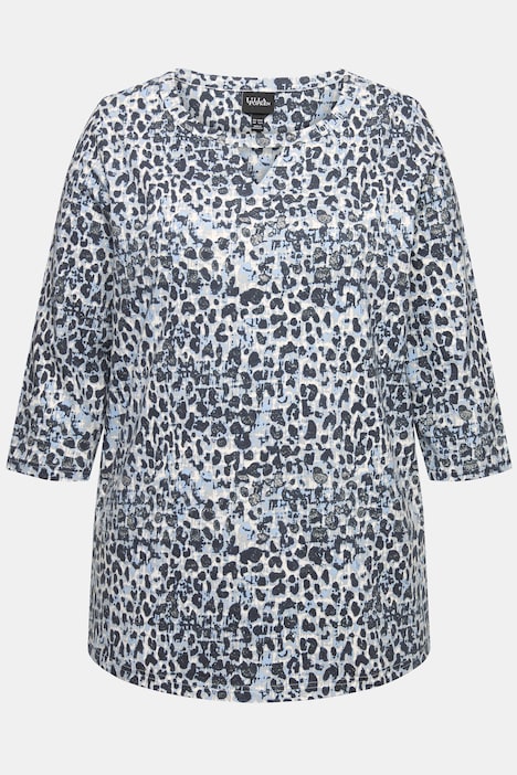 Shirt, Leomuster, Rundhals, Keyhole, 3/4-Arm