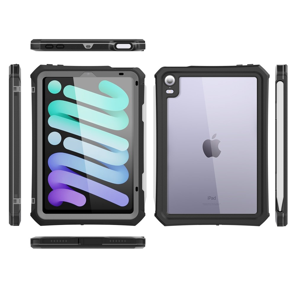 iPad Mini 7 (2024) / Mini 6 (2021) Wasserfeste Outdoor Schutz Hülle mit Kickstand Aufsteller (IP68) - Schwarz