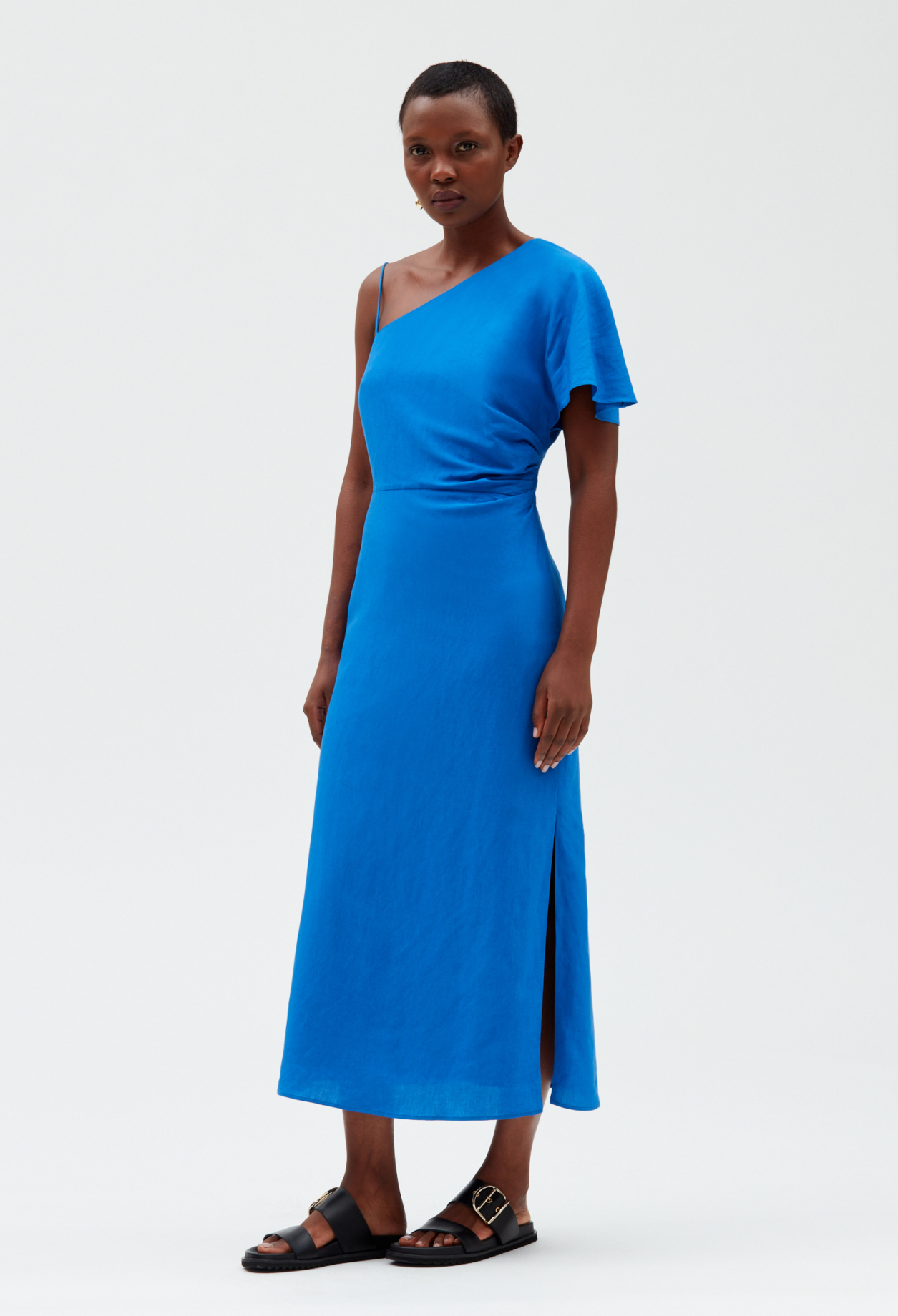 Robe midi asymetrique bleue