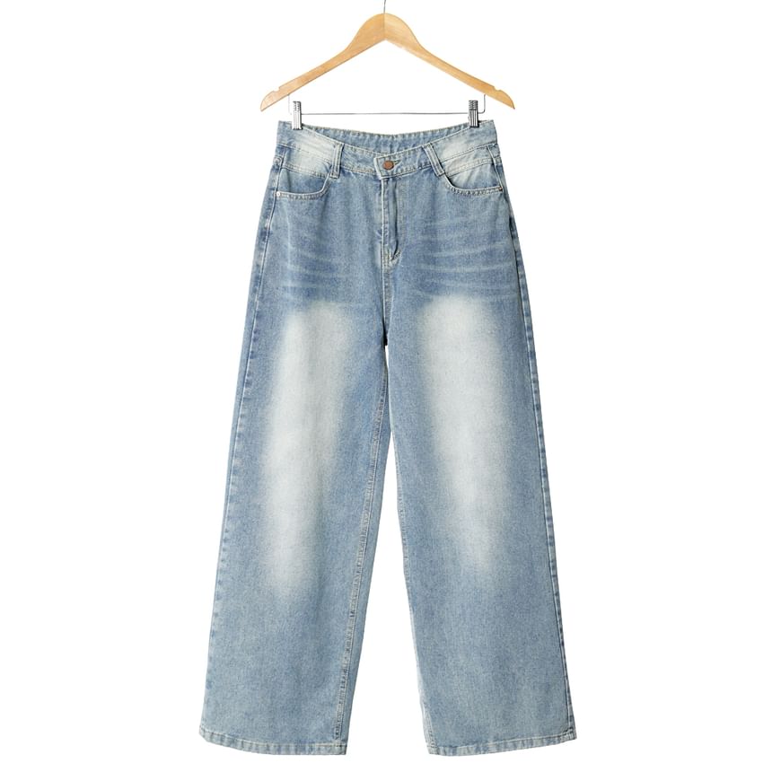 Bolgivy - Mid Rise Washed Wide Leg Jeans