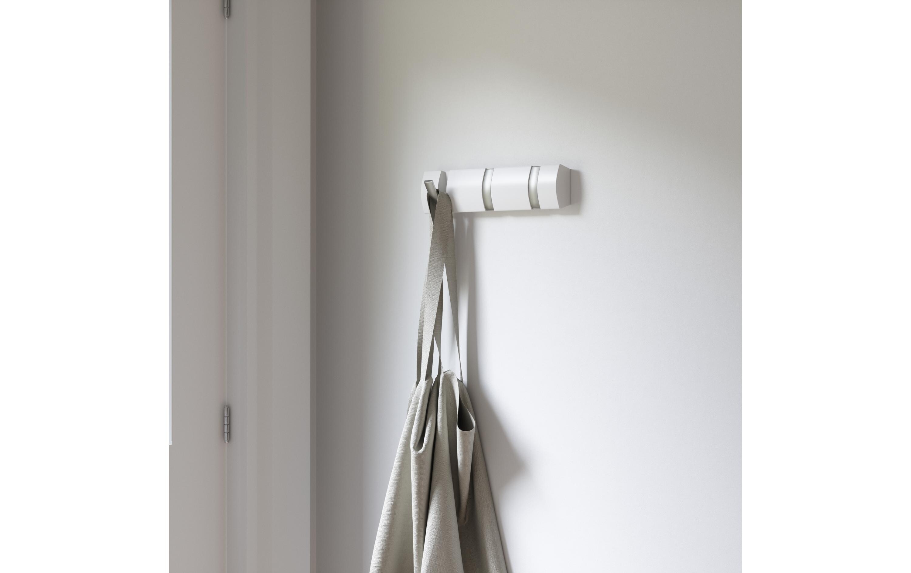 Wandgarderobe Flip 3 Haken, Weiss/SilberGarderobenhaken zum einklappen