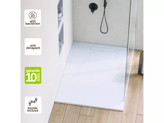 Receveur de Douche Extraplat ADICIONAL - 80X140x2,8cm - Texture Ardoise Blanc - Résine Minérale - RÉSIGRÈS