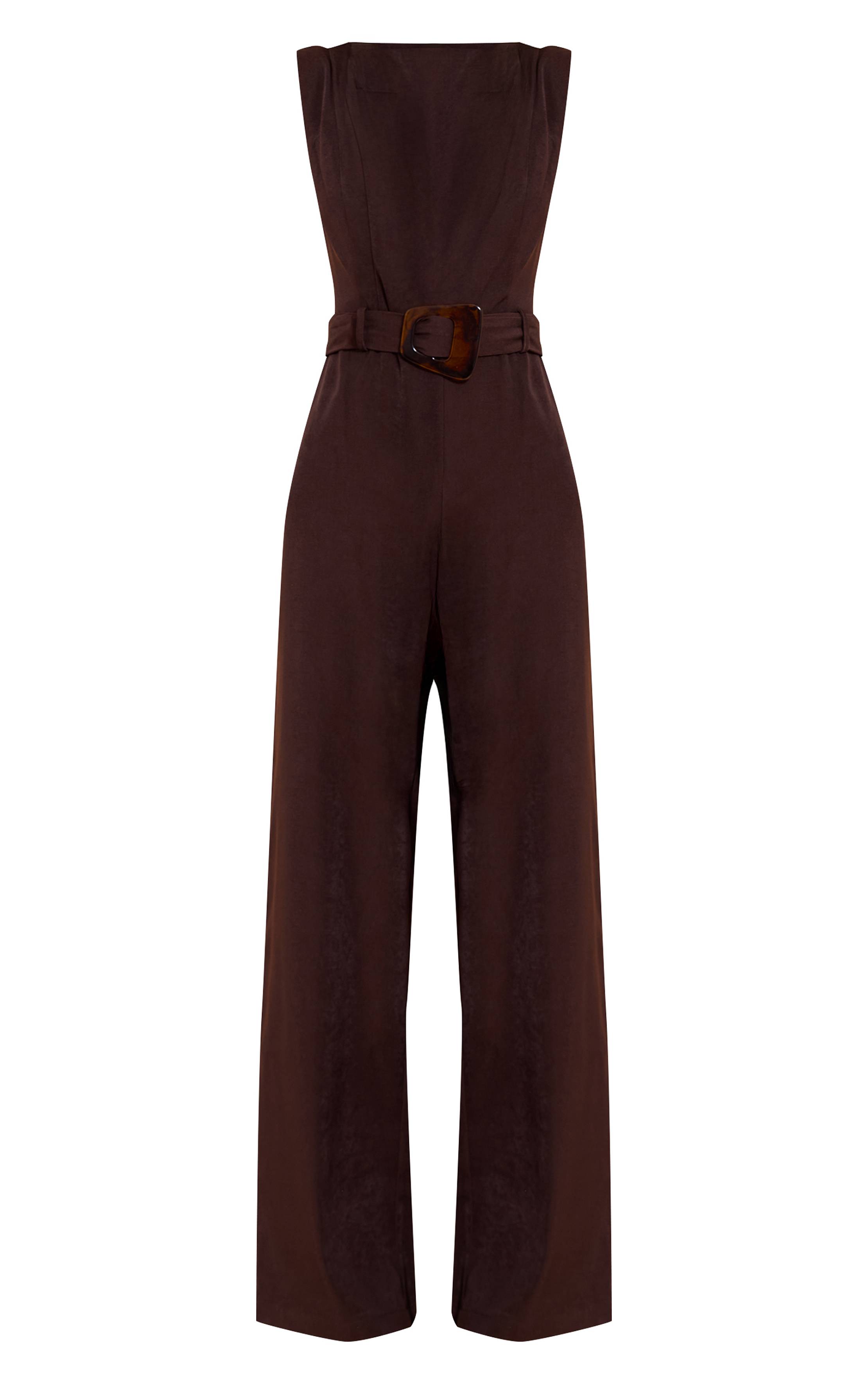Chocolat Combinaison-pantalon Tissée À Encolure Bateau Et Jambes Droites