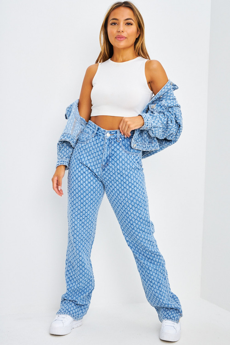Jeans droit bleu à trous