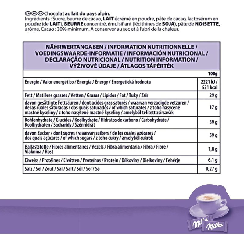 Napolitains chocolat au lait individuels Milka - Boîte de 1,7 kg - 355 pièces