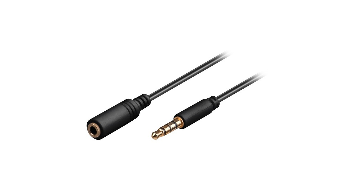 goobayHoofdtelefoon en audio AUX verlengkabel, 4-pin 3.5mm slim  (Zwart, 3 meter)