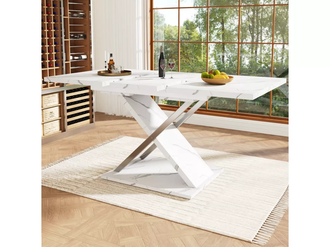 Table à manger extensible - avec sacrums - 6 à 8 personnes - MDF laqué blanc - 118/157×75cm