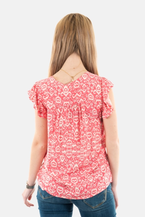 Chemisier manches courtes ichi vera 203038 calypso coral ikat aop