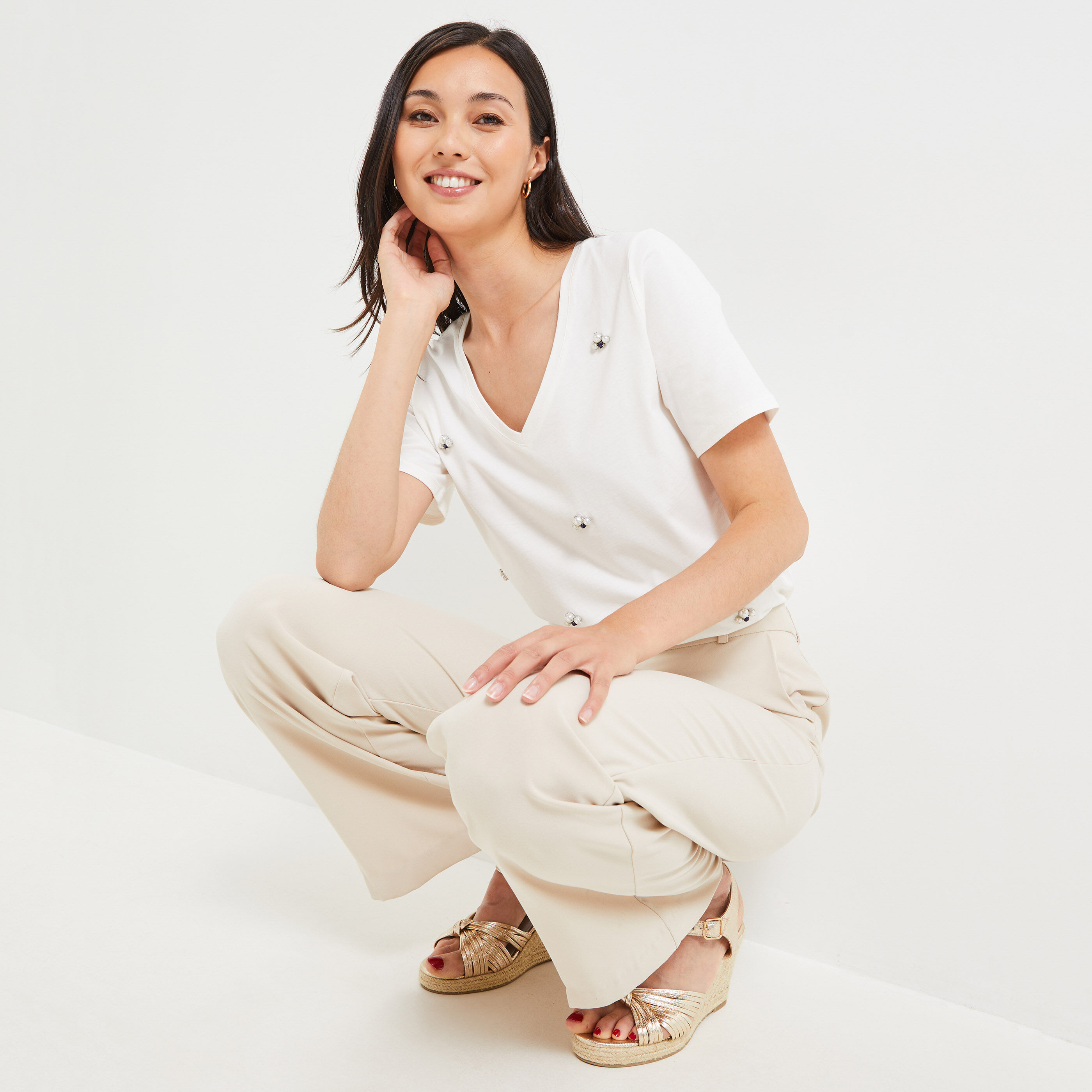 Tshirt perlé femme - BLANC CASSE