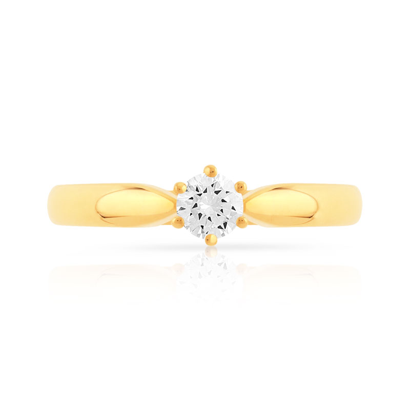 Bague Solitaire or 750 jaune diamant 0.20 ct H/SI