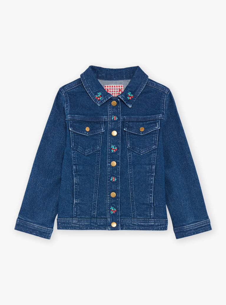 Veste en jean brodée bleu foncé
