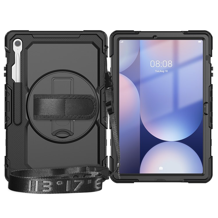 Samsung Galaxy Tab S10 FE  Plus Hybrid Outdoor Case Hülle Handschlaufe   Schultergurt - Schwarz