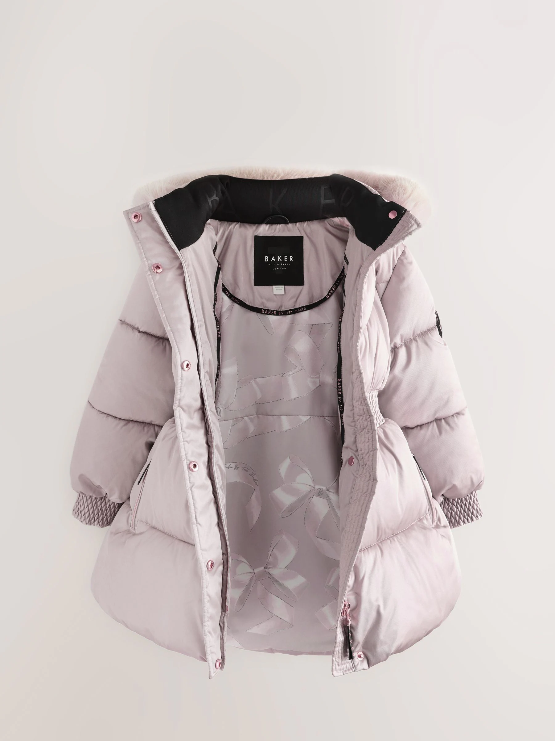 Oesterkleurig - Baker by Ted Baker - Regenbestendige gewatteerde zwarte jas met rok