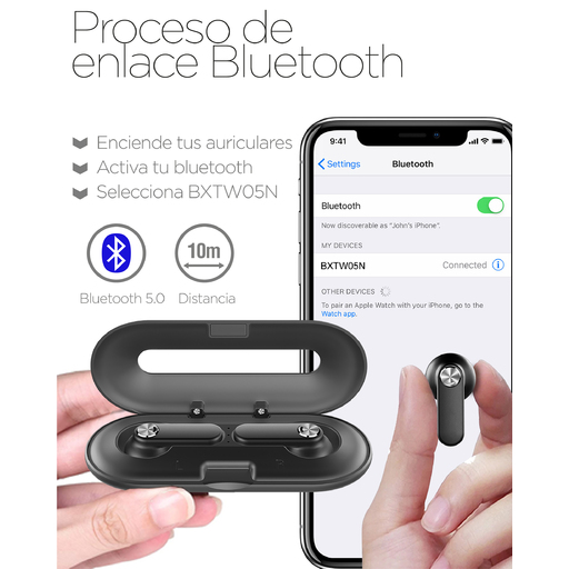 Fones de ouvido sem fio Ksix, design ultrafino em metal, Bluetooth 5.0, até 18 horas de duração da bateria.