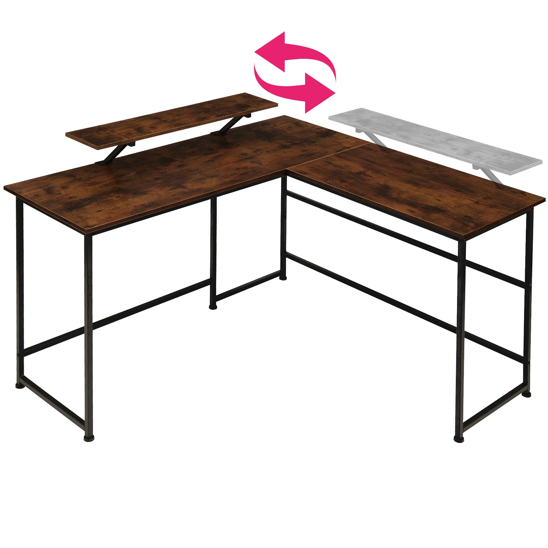 tectake® Schreibtisch, Industrial Style, mit verschiebbarem Monitoraufsatz, 140 x 130 x 76,5 cm