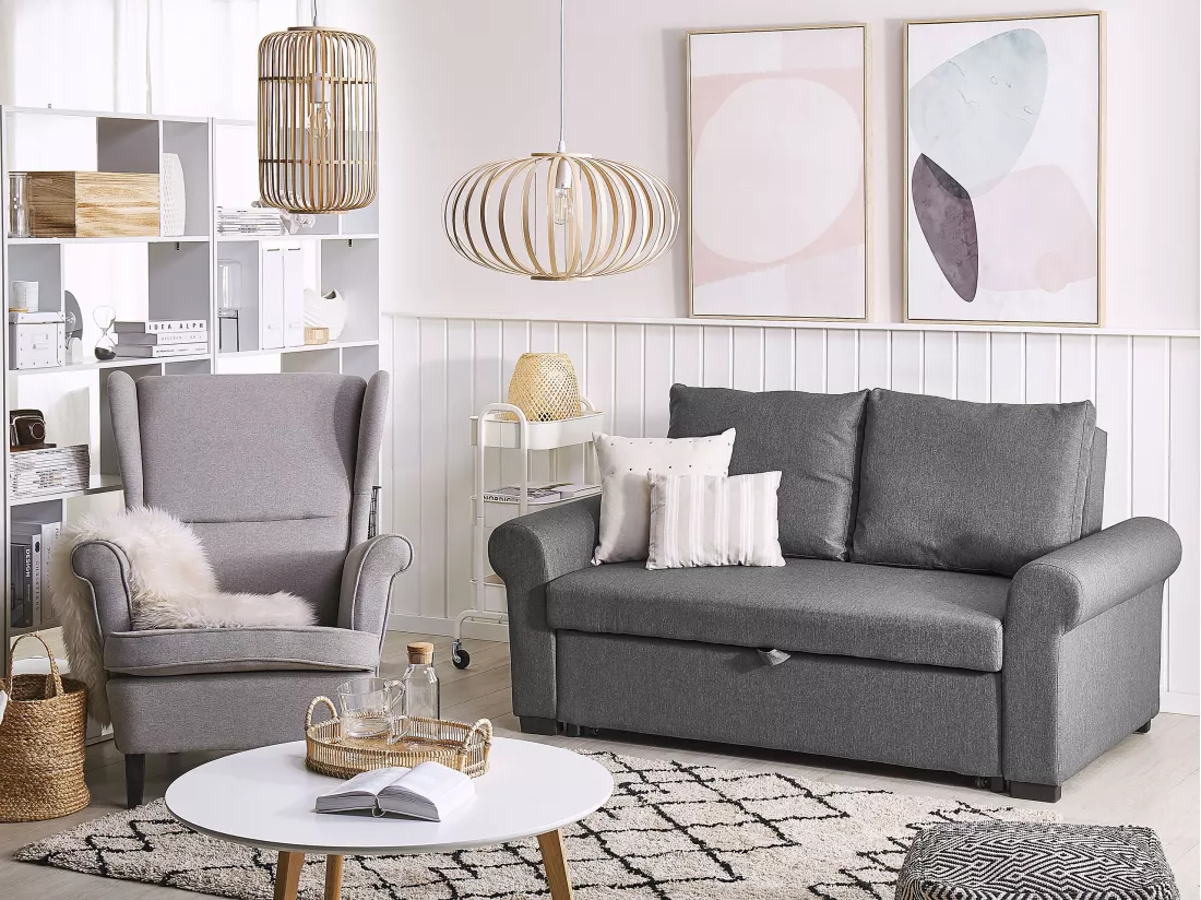 Canapé 2 places convertible en tissu gris foncé SILDA