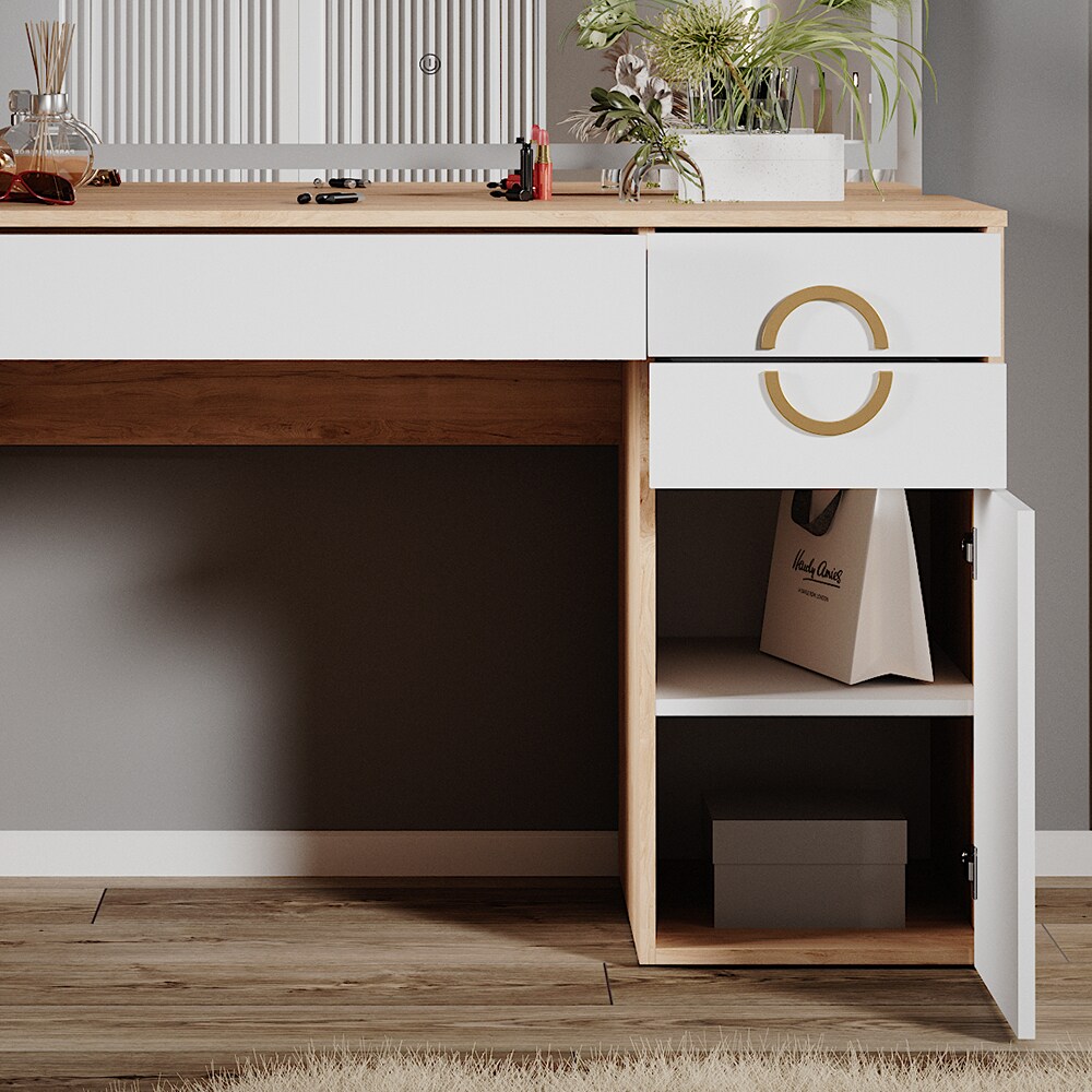 Vicco Schminktisch Adela Natural Rockford Hickory Weiß 115 x 76 cm LED-Spiegel