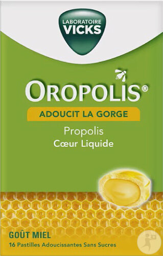 Oropolis Propolis Cœur Liquide Goût Miel 16 Pastilles Adoucissantes
