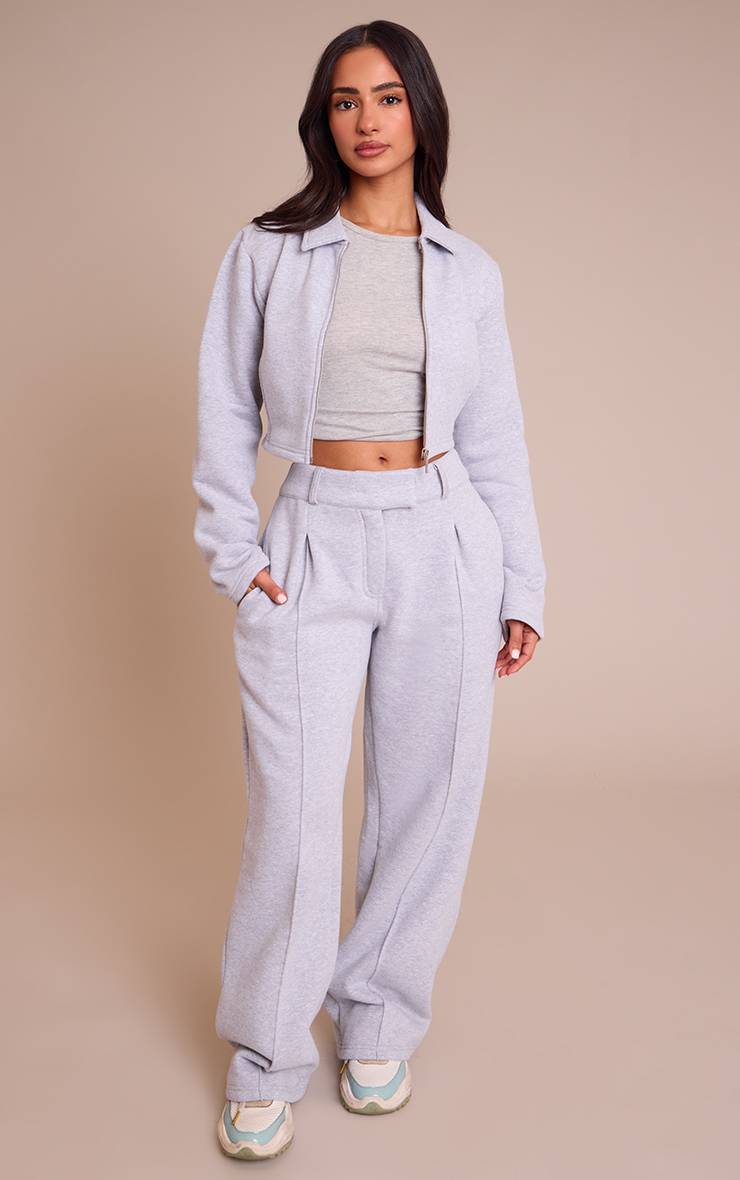 Gris Chiné Sweat Court Zippé À Col Pour Petite Taille