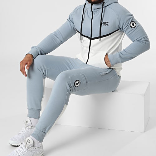 Ensemble Sweat Zippé Capuche Et Pantalon Jogging Everest Bleu Clair Blanc