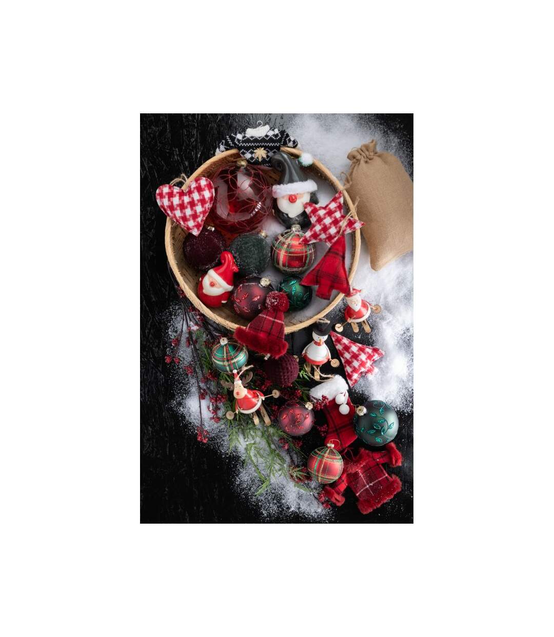 Paris Prix - Lot De 6 Boules De Noël quadrillé 8cm Vert & Rouge