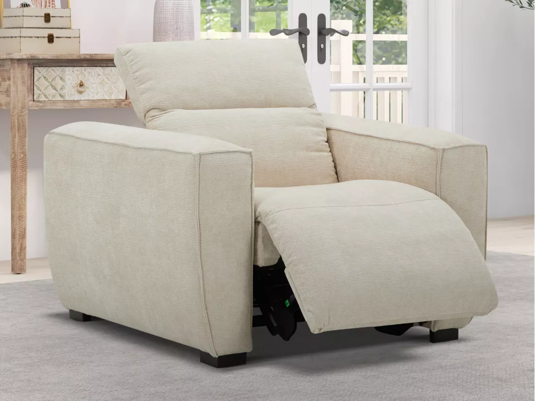 Fauteuil relax électrique en tissu beige LAGUNDI