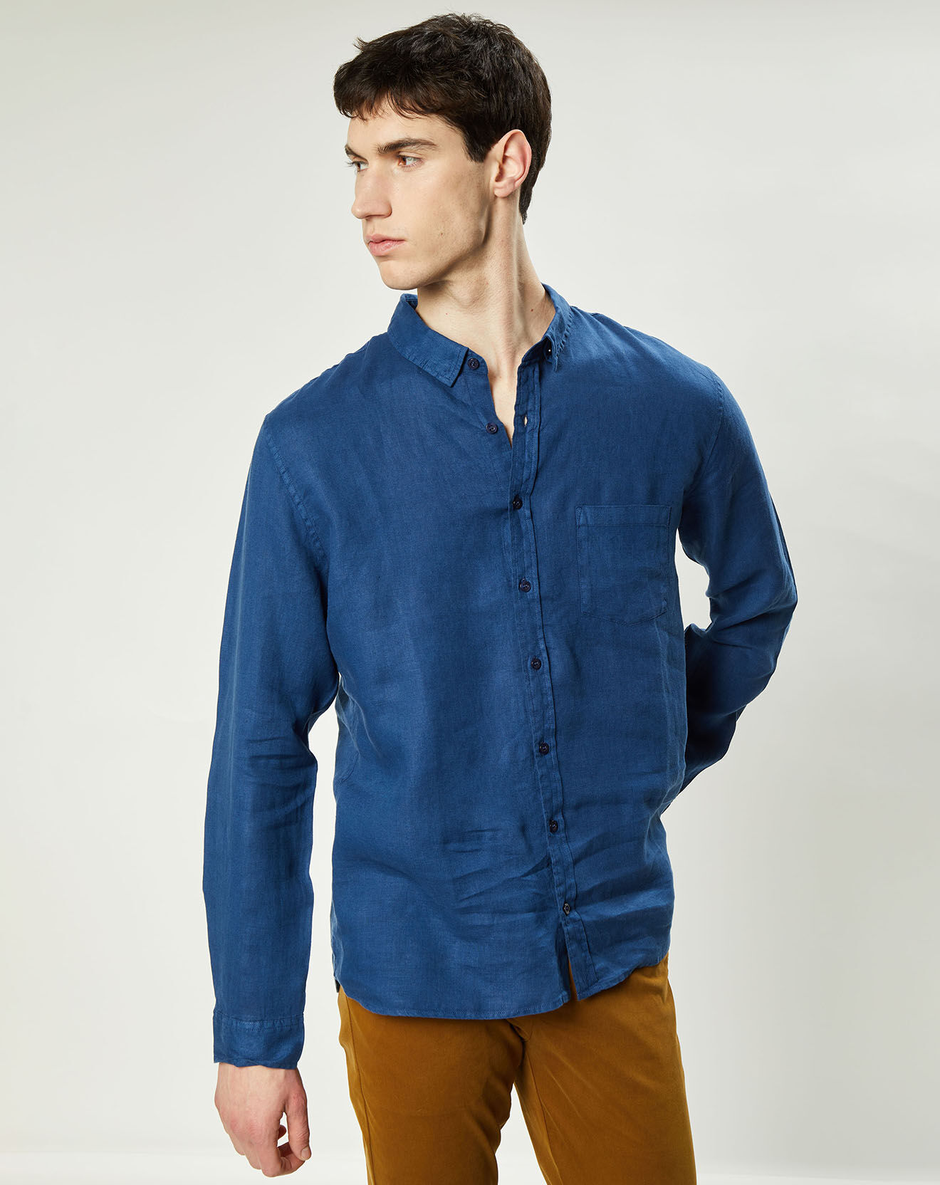 Harris Wilson Chemise slim 100% Lin Efesio indigo