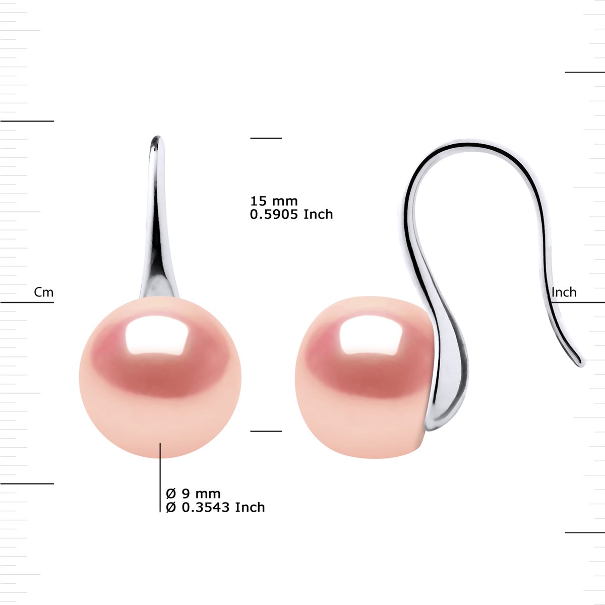Crochets d'Oreilles Perles d'Eau Douce Boutons 9-10 mm Roses Argent 925