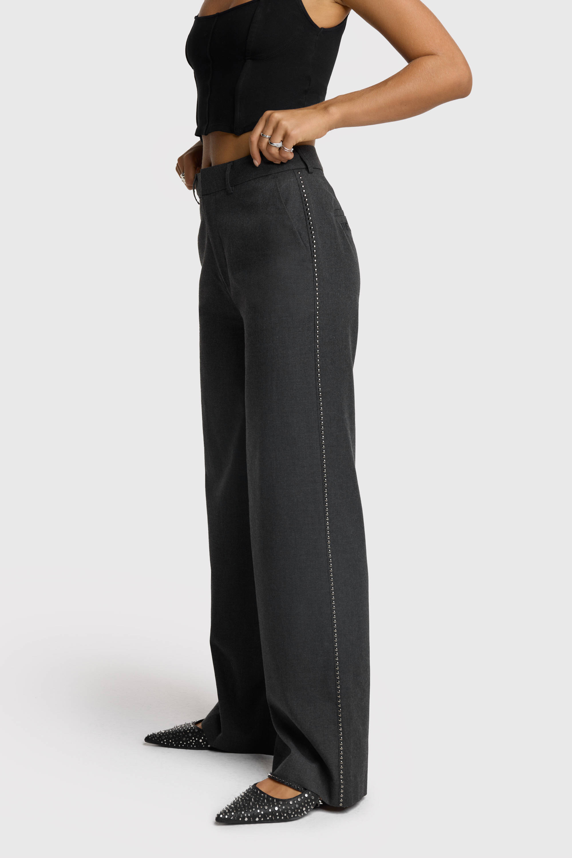 Alix the Label high waist straight fit broek grijs