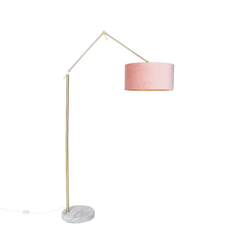 Moderne vloerlamp goud velours kap roze 50 cm - Editor