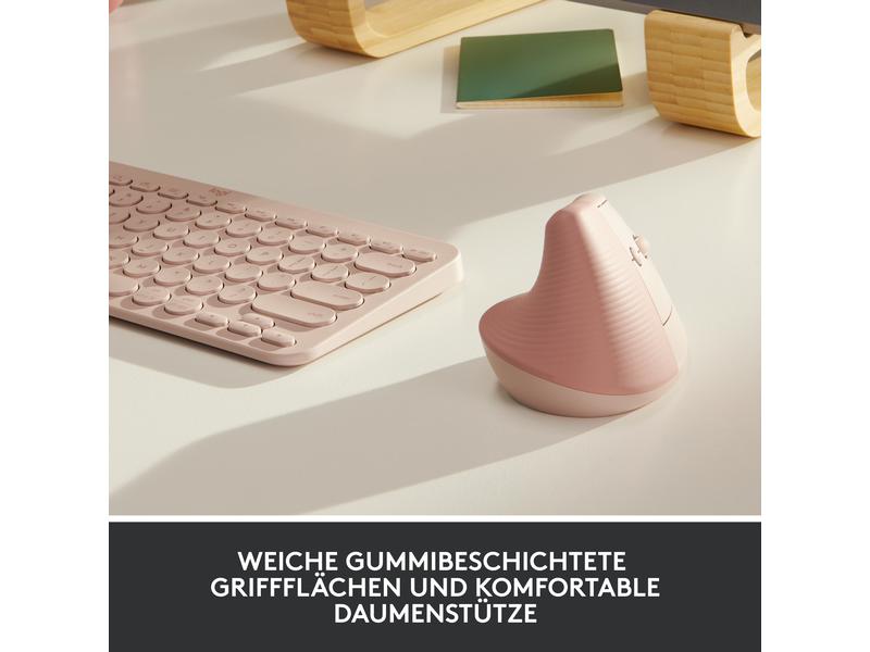 Logitech Ergonomische Maus Lift Rose Komfortable ergonomische Maus mit vertikalem Design für kleine bis mittelgrosse Hände