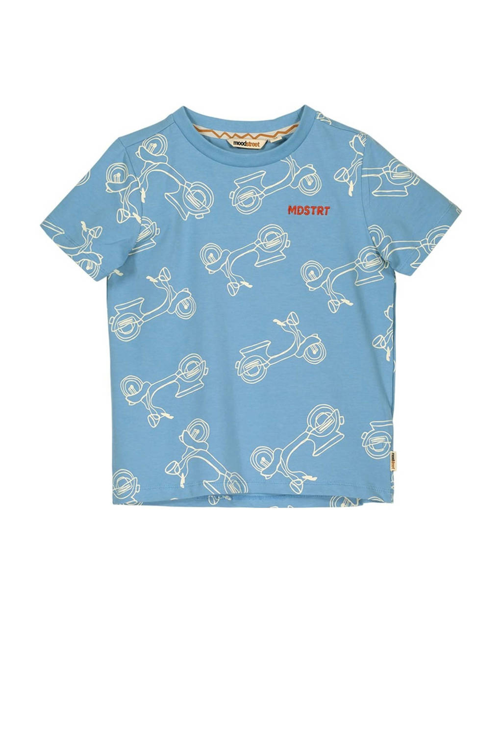Moodstreet T-shirt met all over print lichtblauw/offwhite