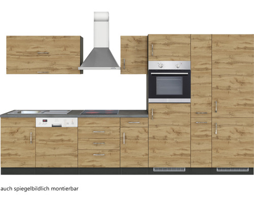 Held Furniture keukenblok met apparatuur Sorrento 360 cm eiken mat gedemonteerd omkeerbaar model 1013.6282