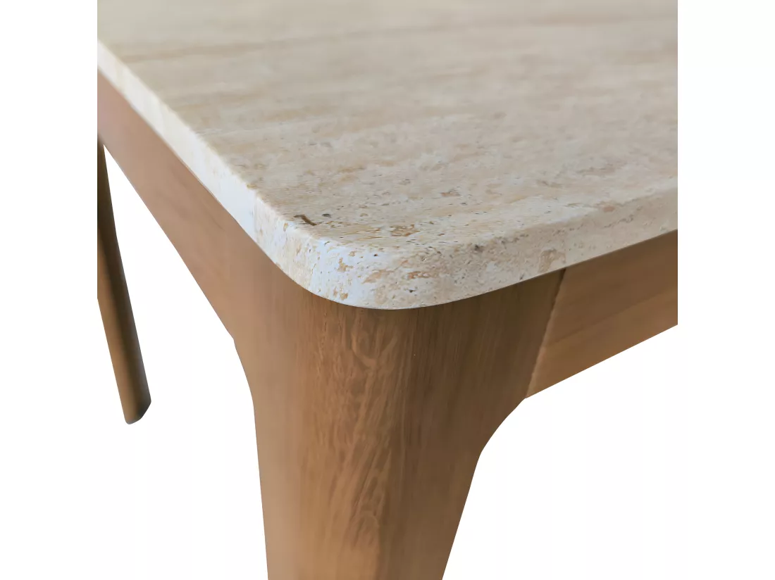 Kielce - Table à manger 6 personnes effet travertin et bois - Beige
