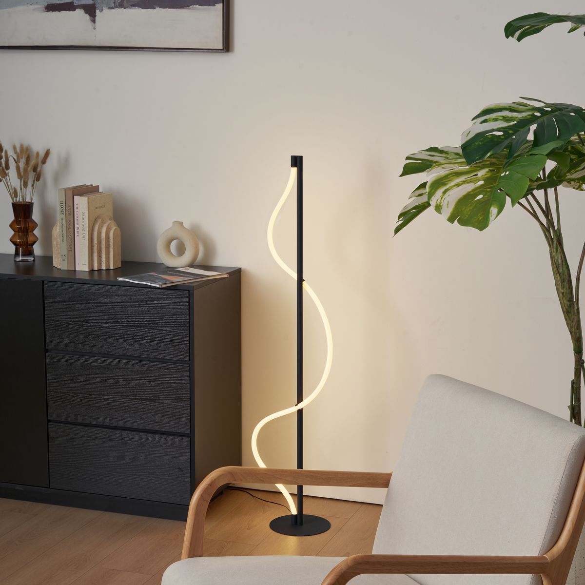 Moderne vloerlamp zwart incl. LED 3-staps dimbaar - Twirl
