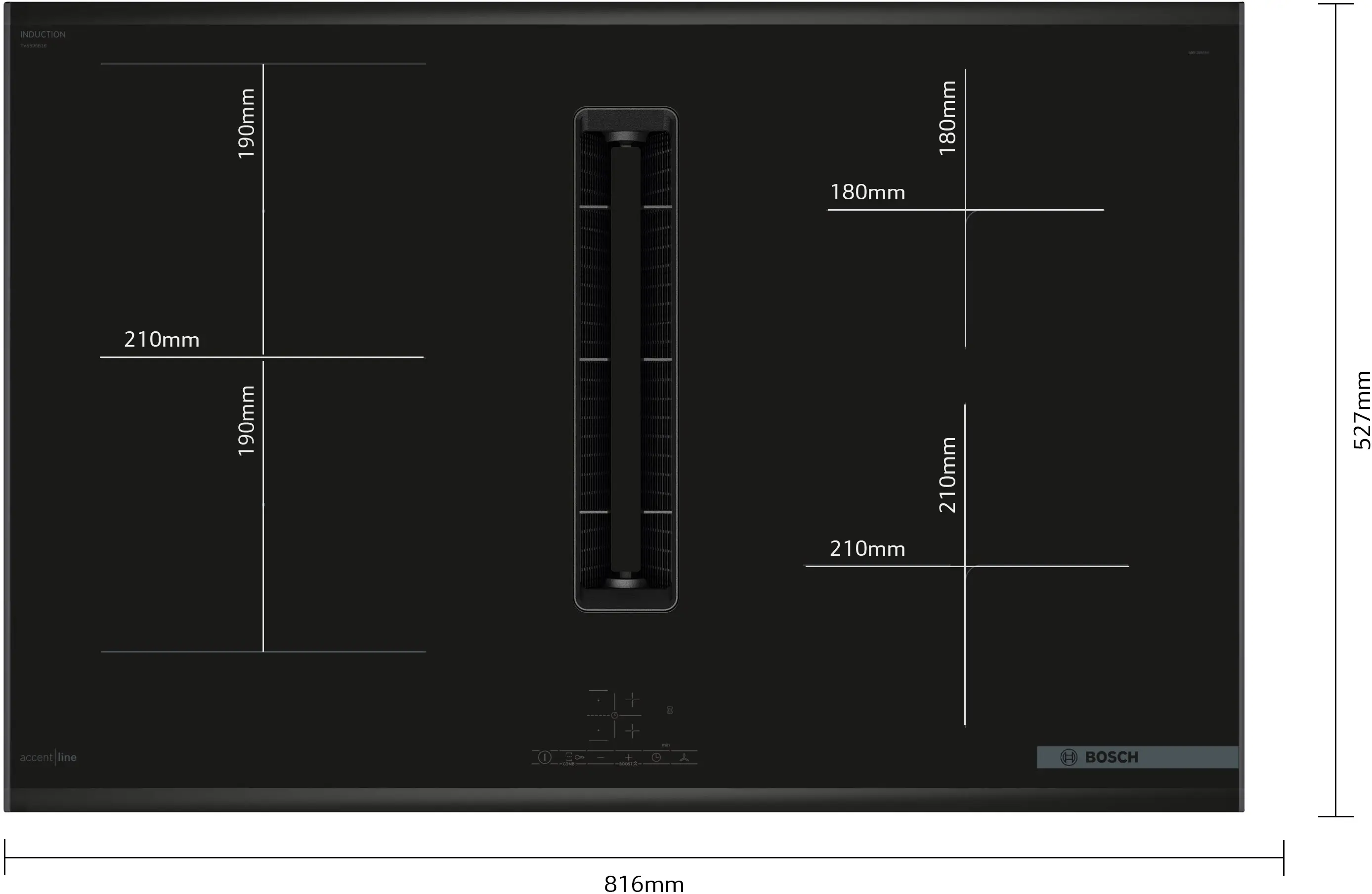 Serie 4 Inductiekookplaat met afzuiging 80 cm opbouwmontage met rand