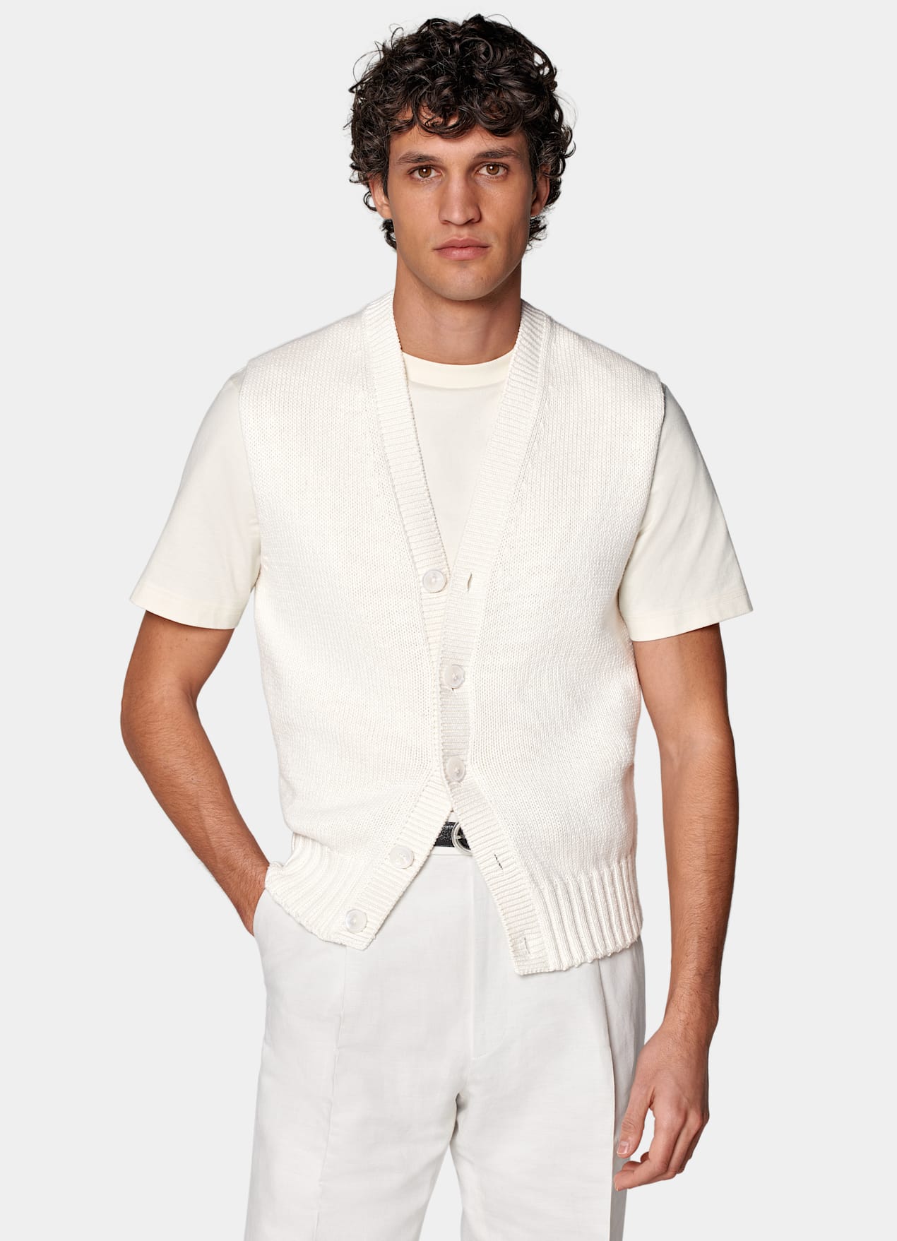 Cardigan sans manches blanc cassé