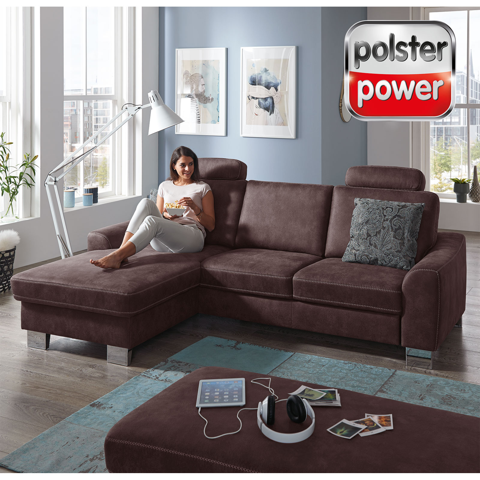 polsterpower Ecksofa - braun - Basismodell - Canapé links