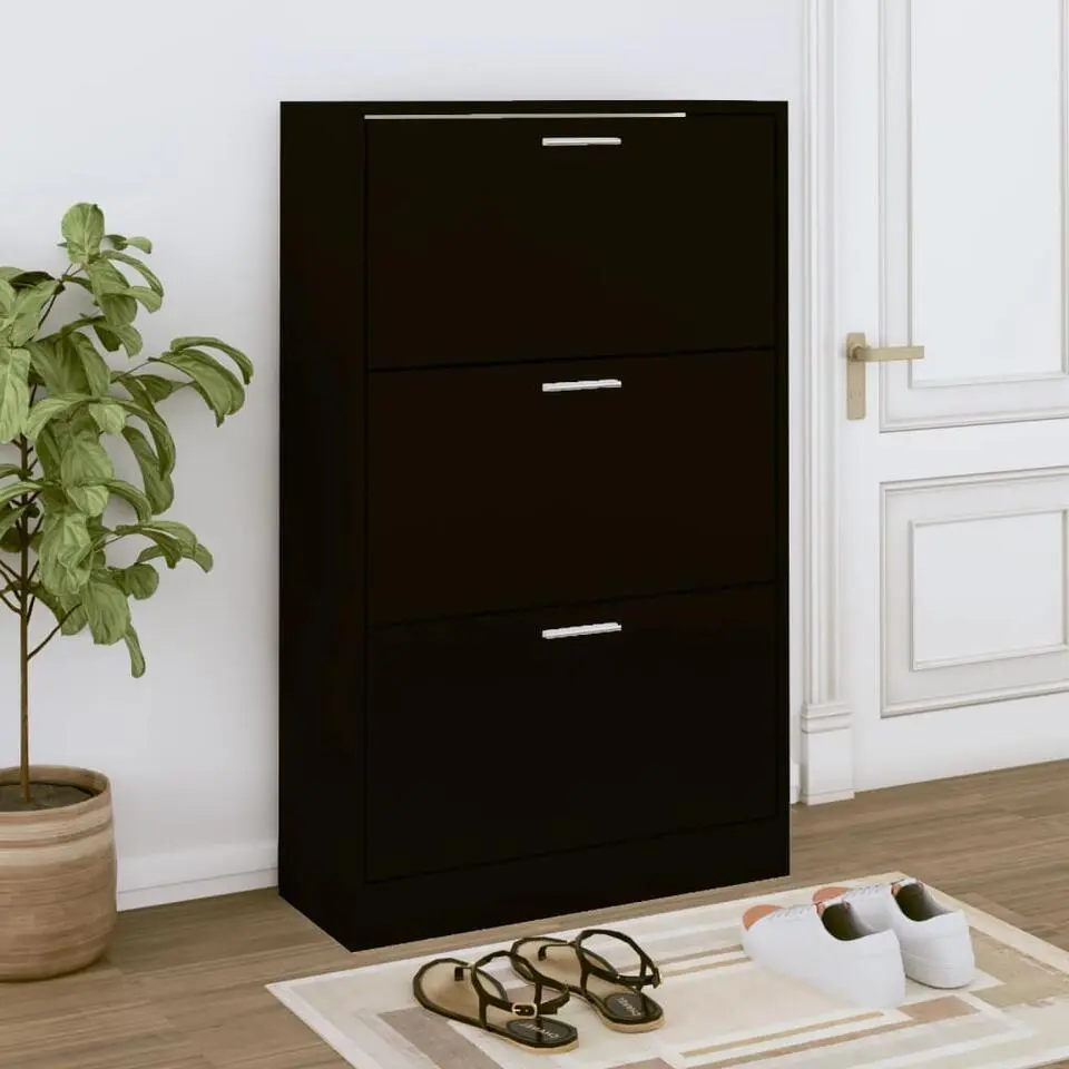 vidaXL - Schoenenkast met 3 kleppen - Zwart - Bewerkt hout - 63x24x103 cm
