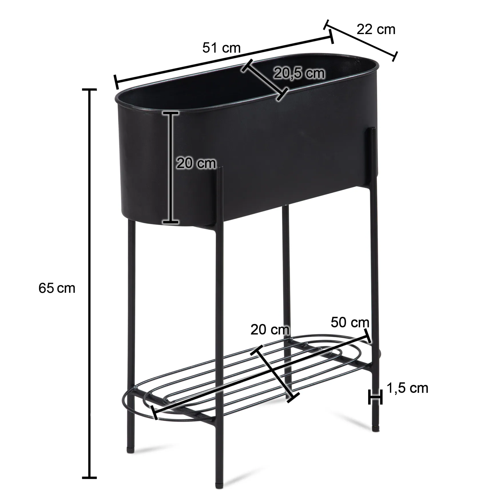 Pflanzgefäß FineBuy Pflanzenkübel 51x65x22 cm Metall Schwarz Blumentopf Indoor