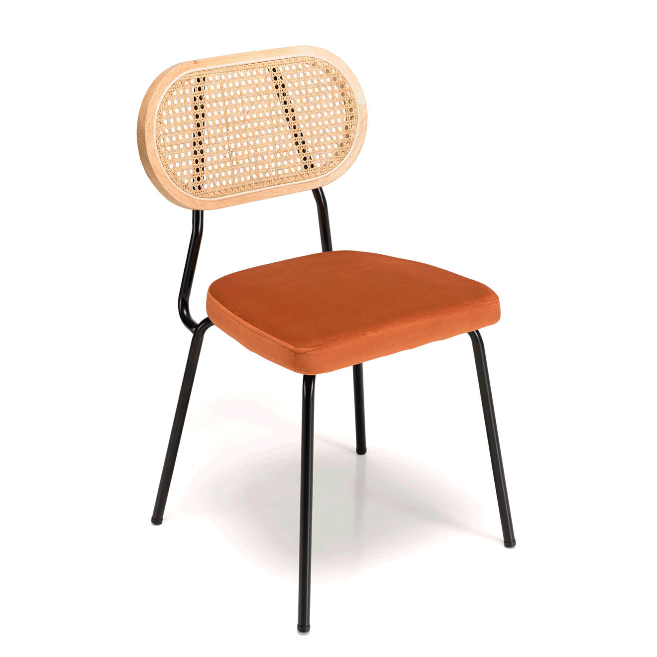 Macabane 2 Chaises velours dossier rotin Albane orange - 48x51x81.5 cm