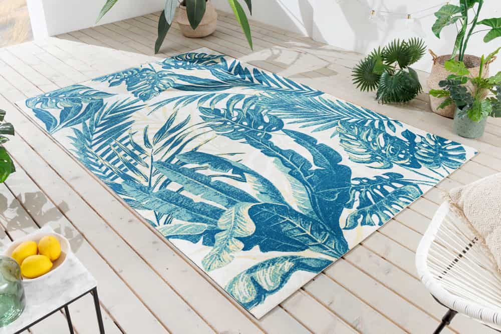 In- und Outdoor Teppich LEAF 240x160cm grün beige Blatt-Design wetterfest