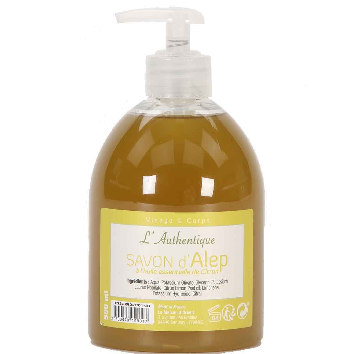 Savon d'Alep liquide - Huile essentielle de citron - Visage & corps - 500 ml