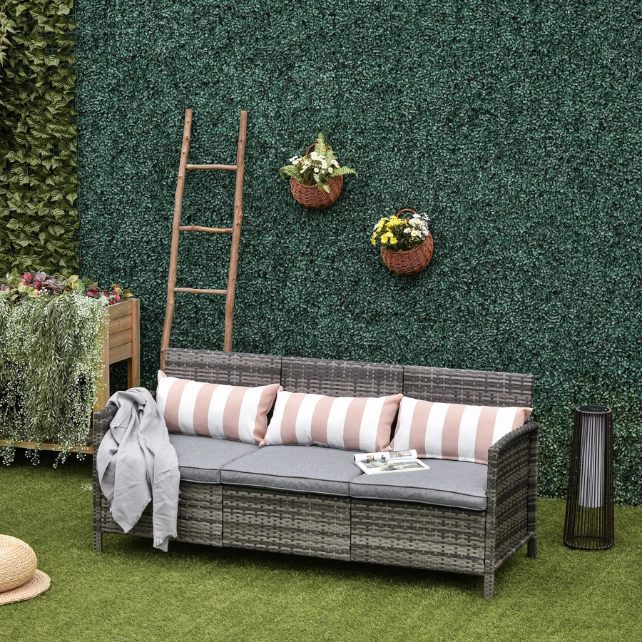 Outsunny Rattan Loungesofa als 3-Sitzer grau