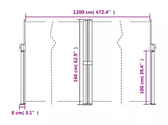 Auvent latéral rétractable taupe 160x1200 cm